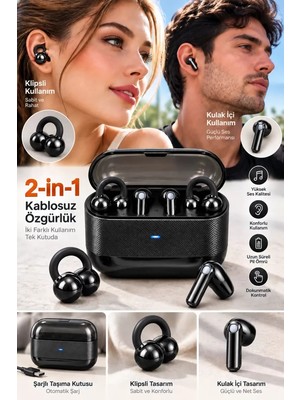 4 Kulaklıklı 2’si 1 Arada Kablosuz Bluetooth Kulaklık Klipsli Kulak Içi Siyah