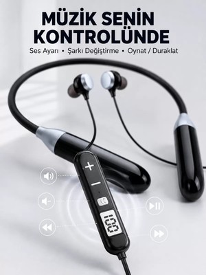 Kablosuz Bluetooth Boyun Kulaklığı Mikrofonlu Müzik Dinleme Çağrı Cevaplama Ses Kontrollü Kulak Içi Kulaklık