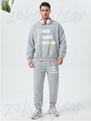 Zoka Wear Bitcoin Baskili Unisex2 Baskılı Gri Eşofman Takımı