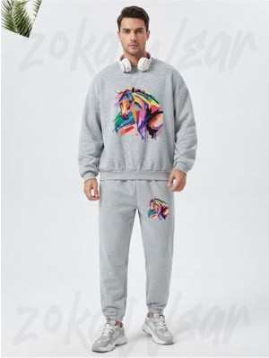 Zoka Wear At V3 Baskil Baskılı Gri Eşofman Takımı