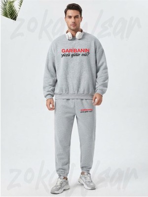 Zoka Wear Garibanin Yuzu Gulur Mu Baskılı Gri Eşofman Takımı