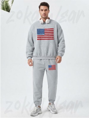 Zoka Wear Abd Baskil5 Baskılı Gri Eşofman Takımı