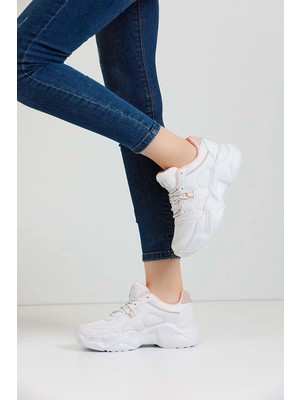 Vavis Beyaz Rahat Kalın Taban Kadın Sneaker Günlük Spor Ayakkabı