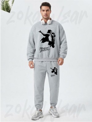Zoka Wear Michael Jackson Baskılı Gri Eşofman Takımı