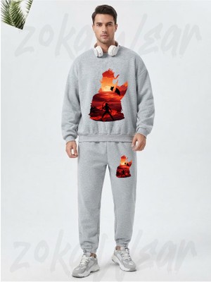 Zoka Wear Baldurs Gate 3 Karlach Negative Illusion Baskılı Gri Eşofman Takımı