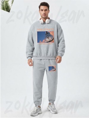 Zoka Wear Dire Straits Essential Baskili Baskılı Gri Eşofman Takımı