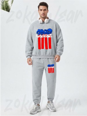 Zoka Wear Blocks Gorillaz T-Shirt 54172 Baskılı Gri Eşofman Takımı