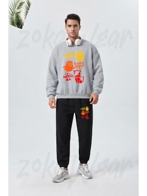 Zoka Wear Haikyuu Best Team - Karasuno Nekoma Fukurodani Baskılı Gri Siyah Eşofman Takımı