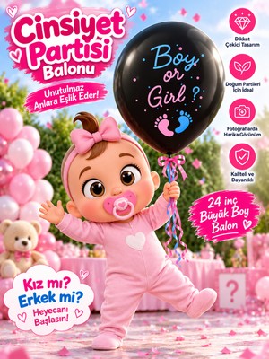 Mucit Home Pembe Pul Boy Or Girl Cinsiyet Belirleme Balonu Siyah Büyük Boy 24 Inç (Kız Bebek Için
