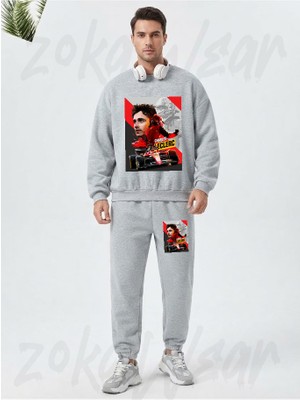 Zoka Wear Charles Leclerc V2 Formula 1 F1 Baskılı Gri Eşofman Takımı
