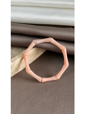 İTHAL Kadın Bambu Tasarım Lastikli Akrilik Bileklik - Trend Reçine Bambu Form Bangle Kelepçe