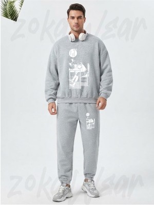 Zoka Wear Nazo No Kanojo x Mysterıous Gırlfrıend x Sleeping Urabe Baskılı Gri Eşofman Takımı