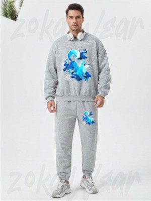 Zoka Wear Wolf Spirit Kawaii Baskılı Gri Eşofman Takımı