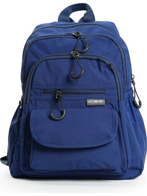 İmaks Küçük Boy 32 cm Hafif Su Geçirmez Paraşüt Kumaş Çok Gözlü Günlük Kadın Sırt Çantası Lacivert 8317A