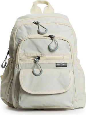 İmaks Küçük Boy 32 cm Hafif Su Geçirmez Paraşüt Kumaş Çok Gözlü Günlük Kadın Sırt Çantası Krem 8317A