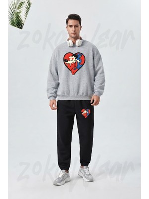 Zoka Wear The Jesus Lizard Vintage Lovestruck Wolf Baskılı Gri Siyah Eşofman Takımı