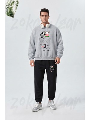 Zoka Wear Animal Inek Baskılı Gri Siyah Eşofman Takımı