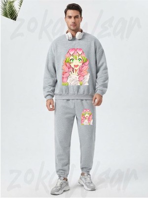 Zoka Wear Mitsuri Kanroji Baskılı Gri Eşofman Takımı