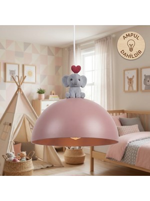 Sezay Aydınlatma Many Tavan Çocuk ve Bebek Odası Avizesi - Pembe Fil Detaylı Sarkıt Lamba (30 Cm, Ampul Dahil)