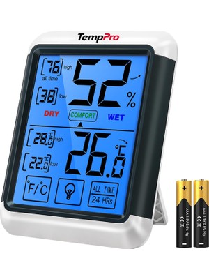 Thermopro TP55 Dijital Iç Mekan Higrometre Termometresi Sıcaklık ve Nem Monitörü Oda Nem Ölçer, Büyük Dokunmatik Ekranlı, Arka Işık