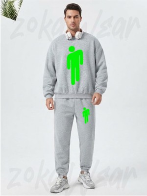 Zoka Wear Blohsh Billie Eilish T-Shirt Baskılı Gri Eşofman Takımı