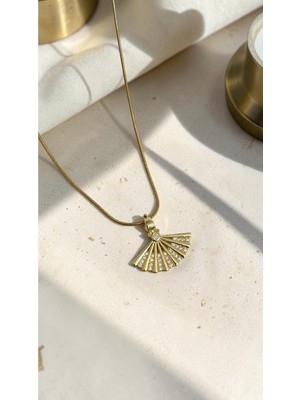 Dore Collection Baget Zirkon Taşlı Yelpaze Formlu Paslanmaz Çelik Kolye