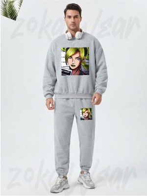 Zoka Wear Jolyne Cujoh Anime Jojo Baskılı Gri Eşofman Takımı