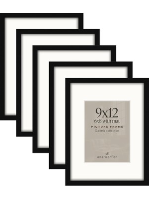 9X12 Resim Çerçevesi Seti 5 Inç Siyah - Mat ile 6x8 Resim Çerçevesi Veya 9X12 Çerçeve Olarak Kullanın - Resim Çerçeveleri Kolaj Duvar Dekoru Pleksiglas Kapaklı - Galeri Duvar Çerçevesi