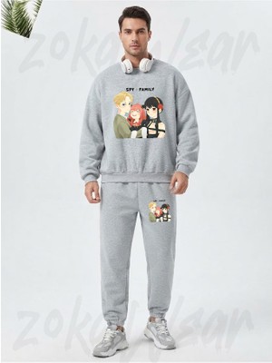 Zoka Wear Spy x Family Tum Aile Anime Baskılı Gri Eşofman Takımı