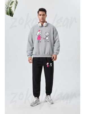 Zoka Wear Evlilik Teklifi Temali Sevgili Baskılı Gri Siyah Eşofman Takımı