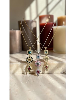 Dore Collection Vıp Model Geometrik Tılsım ve Kristal Taşlı Italyan Zincir Kolye