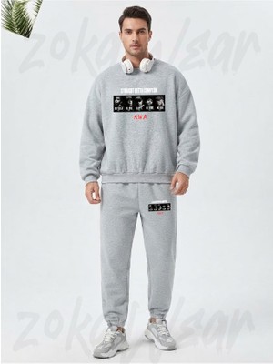 Zoka Wear N W A Straight Outta Compton 2 Baskılı Gri Eşofman Takımı