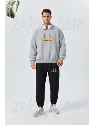 Zoka Wear Kurek - Paddle Boarding Baskılı Gri Siyah Eşofman Takımı