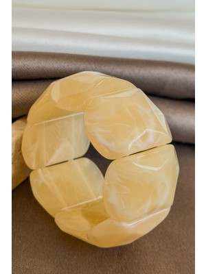İTHAL Dore Collection Riviera Stone Serisi Handmade Doğal Taş Görünümlü Lastikli Geniş Kadın Bileklik