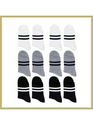Bezos Unisex Çizgili Kısa Konç 12'li Bilek Çorabı, %80 Pamuklu Parfümlü, Dikişsiz Burun, Siyah Beyaz Gri, Yumuşak Günlük Spor Çorap · Beden: 36-40 · Renk: Çok Renkli 12 Li Za