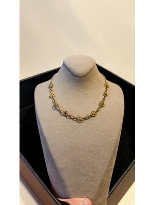 Dore Collection Ikonik Amblem Sıralı Ithal Çelik Vıp Gerdanlık Choker Kolye