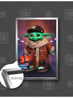 SML Tablo Baby Yoda The Mandalorian Efsane Dizi Karakter Çerçeveli Dikey Kanvas Tablo