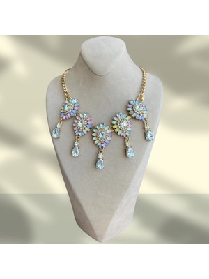 Dore Collection Pastel Pop Çok Renkli Kristal Taşlı Sallantılı Kolye