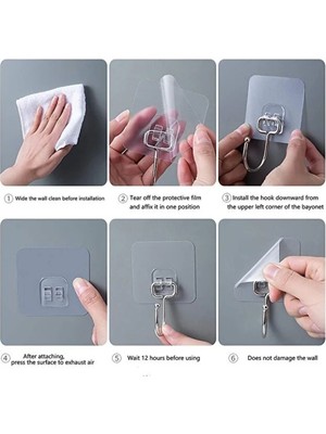 Mucit Home Büyük Kancalı 8 Adet Çok Amaçlı Askı Kendinden Yapışkanlı Havlu Banyo Askısı