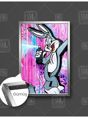 SML Tablo Sprey Boya Bugs Bunny Grafiti Çerçeveli Dikey Kanvas Tablo