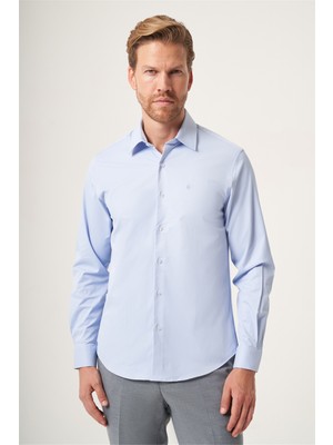 İmza Koyu Mavi Sert Yaka Slim Fit Pamuklu Gömlek 1004265228