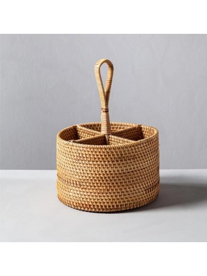Odea Tr Rattan Hasır Bambu Yuvarlak Kaşıklık & Dekoratif Mutfak Tezgahı Düzenleyici