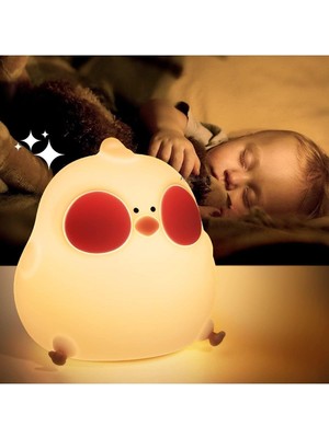 Çocuk Bebek Odası Gece Lambası, LED Rgb Işıklı, Dokunmatik Silikon, Sarı, 9 x 13 cm