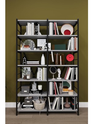 Odea Tr Modern 12 Raflı Metal Kitaplık Üçlü Ayrılabilir Modül Dekoratif Çok Amaçlı Kitaplık METALK02