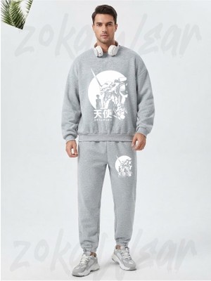 Zoka Wear Neon Genesis Evangelion Retro Vintage3 Baskılı Gri Eşofman Takımı