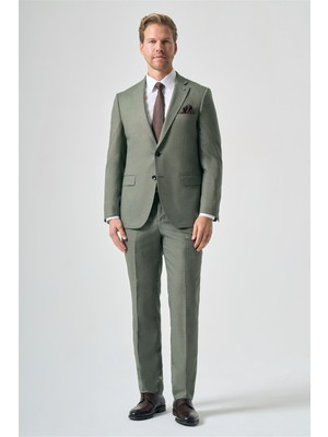 İmza Yeşil Mono Yaka 6 Drop Comfort Fit Tam Astar Esnek Takım Elbise 1001265198
