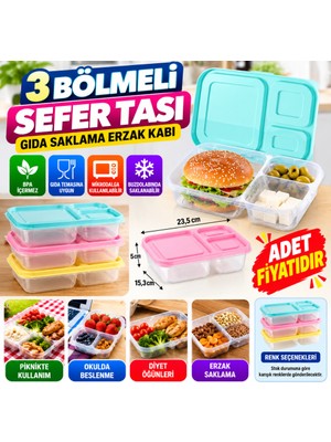 Akıllı Bayi 3 Bölmeli Sefer Tası Pratik Kolay Gıda Diyet Saklama Erzak Kabı (Adet Fiyatıdır) Aby