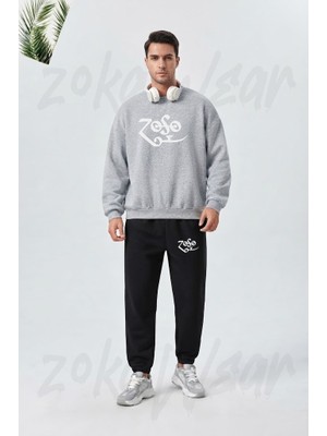 Zoka Wear Jimmy Page Baskılı Gri Siyah Eşofman Takımı