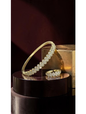 Dore Collection Marka Model Premium Çelik Ikili Kelepçe Yüzük Takı Seti