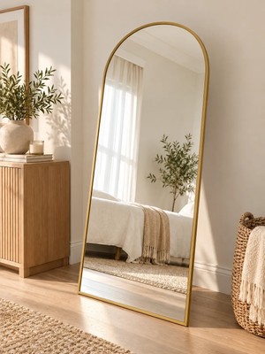Ersan Dizayn Gold Metal Ayaklı Oval Çerçeveli Boy Aynası Tüm Vücut 70x180 cm Şık Tasarım